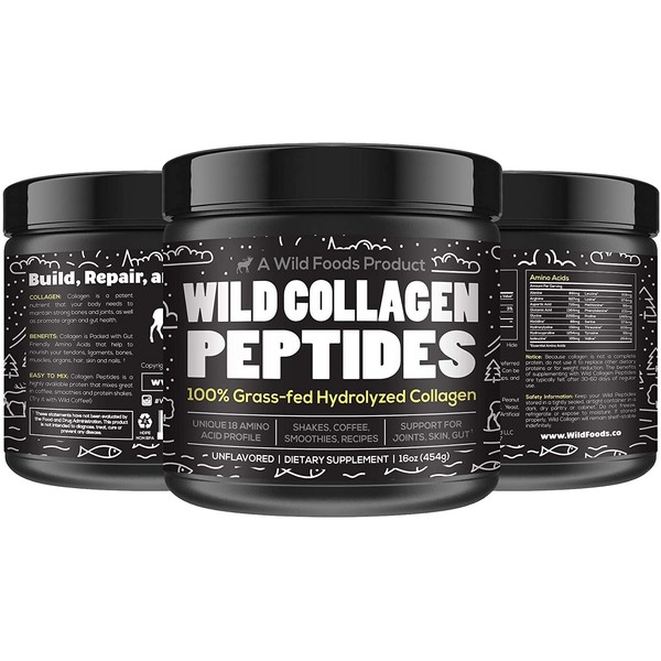 Wild Collagen Peptides Powder - Pasture Raised, Type 1 and 3, Grass Fed, Gluten Free, Single Ingredient, Unflavored, Non-GMO, Keto & Paleo Friendly (16 oz)