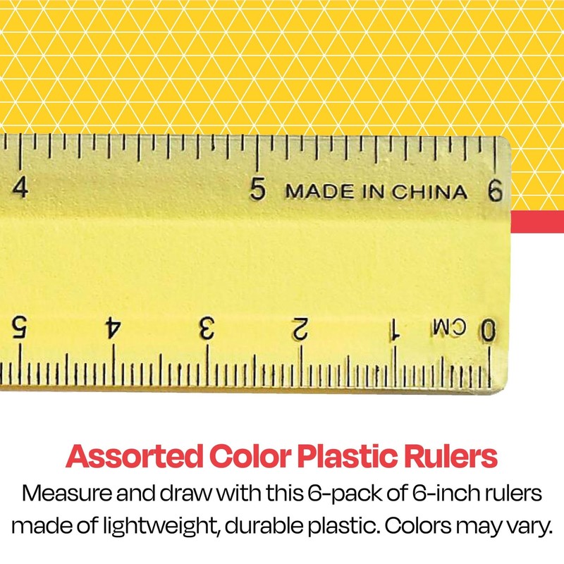 School Smart 1473613 Plastic Ruler, 6", Assorted Colors (Pack of