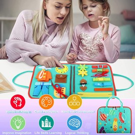 Busy Board for Toddlers, Baby Educational Learning Toys Felt Learning Early Basic Life Skills, Activity Board Toys with Buckles, Zip, Numbers, Button, Time, Alphabet for Boys Girls Gift (Other styles-6)