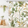 Litabel Green Gold Plant Shower Curtain, Botanical Leaves on White