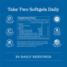 Calgee Vegan Omega 3-450mg DHA & EPA Fatty Acids - Sustainable Algae Oil - Plant-Based Fish Oil Alternative - Carrageenan-Free Softgels (120 Ct)