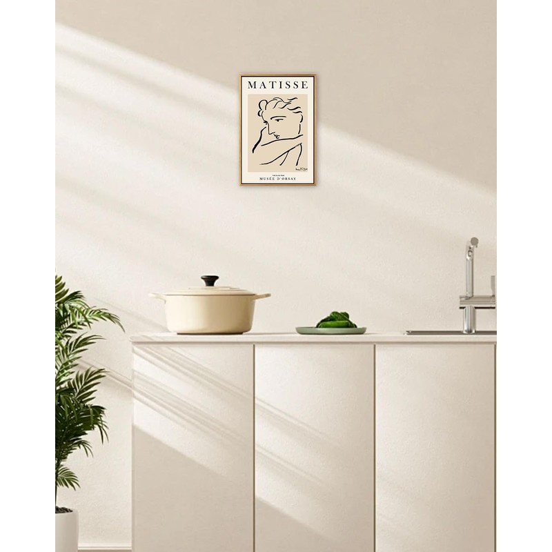 Matisse Framed Wall Art Black Beige Women Face Line Art