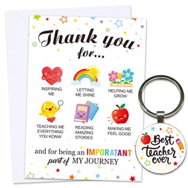 Qpout Thank You Teacher Cards with Keyring,Great Teacher Appreciation Week Gift Cards,End of School Year Graduation Gift for Teachers,Teacher's Day Greeting Cards with Envelopes
