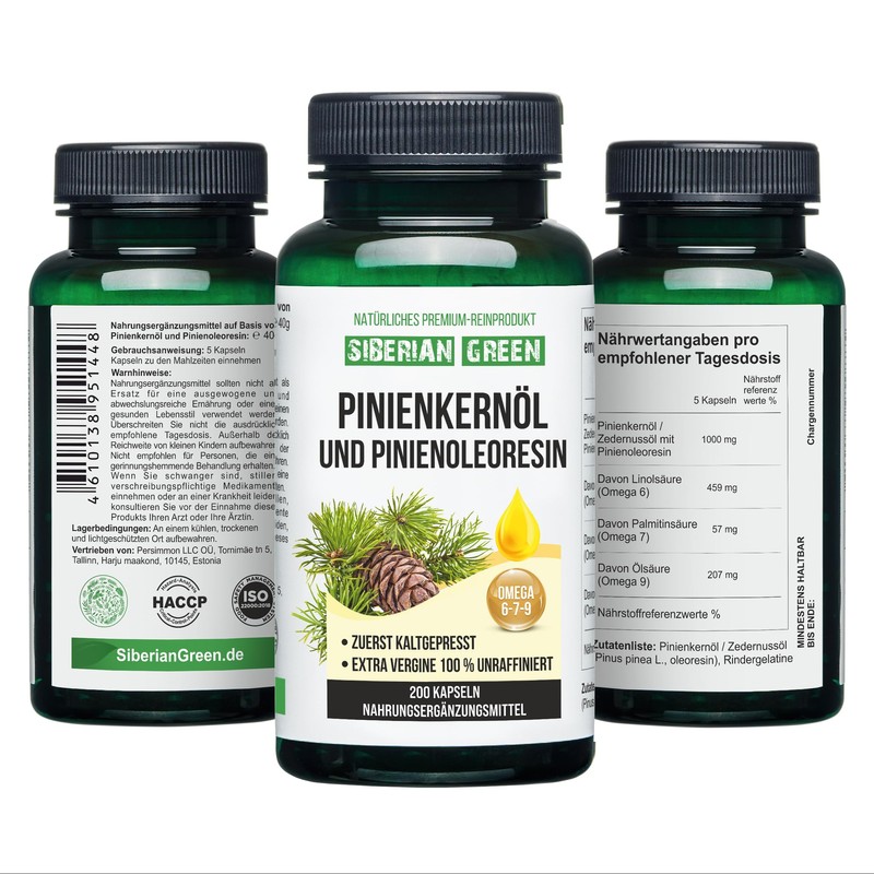 Siberian Green Pine Nut Oil w/Pine Resin Capsules 200 Softgels
