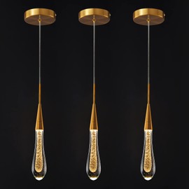LMQNINE Kitchen Light Fixtures Ceiling Dimmable LED Modern Gold Pendant Light Mini Teardrop Crystal Pendant Light for Kitchen Island Bedroom Hallway Entryway (3-Pack) (020-3)