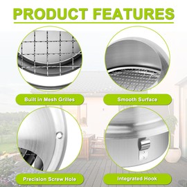 6'' Metal Round Dryer Vent Cover, 304 Stainless Stee Dryer Vent Cover HVAC Ventilation Grill Hood with Fly Mesh Scree, Rubber Seal Includes 4 Screw by Cenipar