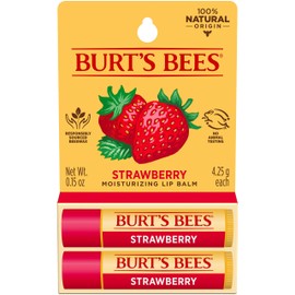 Burt's Bees Lip Balm, Moisturizing Lip Care, 100% Natural, Strawberry (2 Pack)