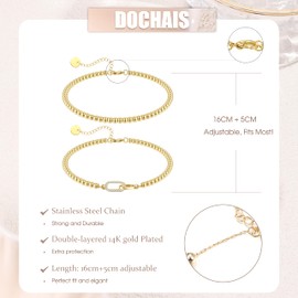 Dochais Gold Bracelets for Women Dainty Cross Heart Charm Bead Bracelet Stack Set Adjustable Bracelets Waterproof Gold Jewellery Gift for Women Girls