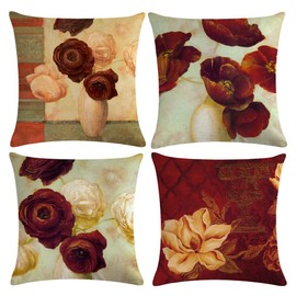 mefound 4er Set Dekorativ Kissenbezug 45 x 45cm, Kissen Fällen Zuhause und Sofa Büro Dekor Kissenhülle aus Baumwolle Leinen,18X18 Inch