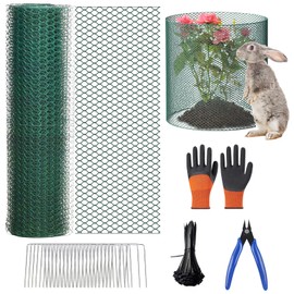 32.8Ft x 16In Plant Protectors from Animals, Plant Cages for Outdoor Plants, Garden Wire Plant Flower Protection Covers to Keep Animal Rabbits Out, Chicken Wire Cloche with Ground Stakes, Nylon Ties