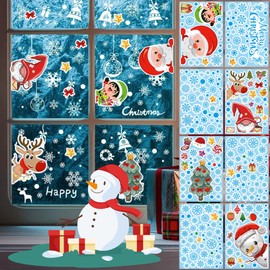Christmas Window Stickers - 8 Sheets Xmas Decorations for Windows, Reusable Holiday Stickers for Christmas, Snowflakes, Santa, Reindeer, and Xmas Trees - Perfect for Home, Office, or School Decor