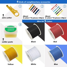 Electrical Wire-HuLuWa 0.82mm² 18 AWG PVC Electrical Wire 5 Colors(4 Meters/13Feet Each) Copper Wire Stranded Wire,Hook up Kit,for DIY