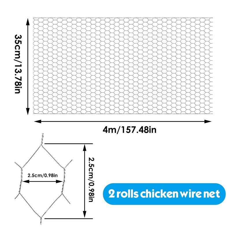 WorthPlanet 13.78 x 157.48 inch Galvanized Hexagonal Wire Mesh Lightweight