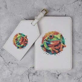 Azeeda 'Tree Frog' Passport Cover & Luggage Tag Travel Set (PA00029292)