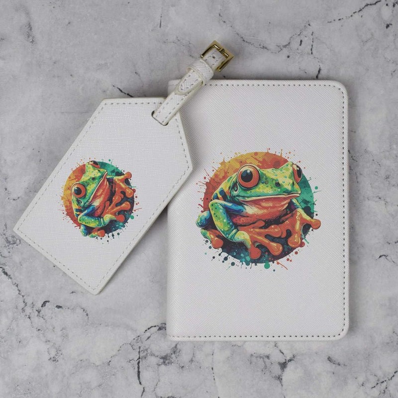 Azeeda 'Tree Frog' Passport Cover & Luggage Tag Travel Set