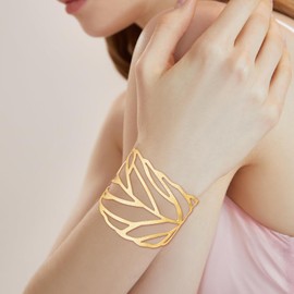 Uwiyo Gold Open Cuff Bangles Open Wide Wire Bracelets Multi-Layer Cross Wire Bangle Bracelet C-Shaped Bracelet Cuff Bangle Bracelets for Women Girls (Gold#13)