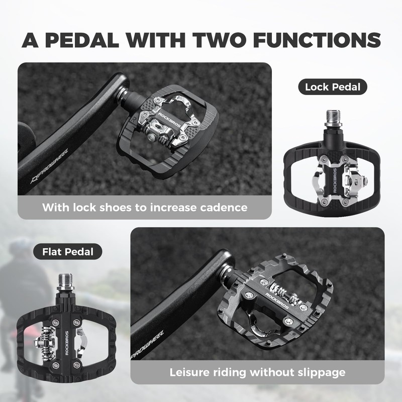 ROCKBROS Bicycle Pedals Dual Function, Clipless Pedals SPD and Flat