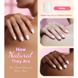 Morily White Press on Nails Short, Square Shaped Gloosy Fake Stick on Nails for Women in 16 Sizes, 32 Pcs Reusable Full Cover Artificial False Fingernails