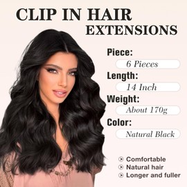 NAYOO Clip in Hair Extensions for Women 14 Inch Short Wavy Curly Natural Black Hairpieces Full Head Synthetic Hair Hairpieces(6PCS,Natural Black)