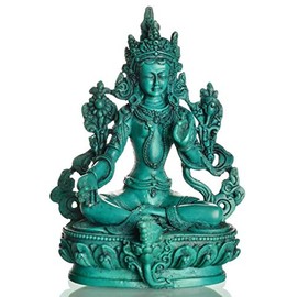 BUDDHAFIGUREN Tibetan Bodhisattva Buddha Decoration/Billy Held Green Tara, Turquoise Resin Buddha Statue Handmade in Nepal