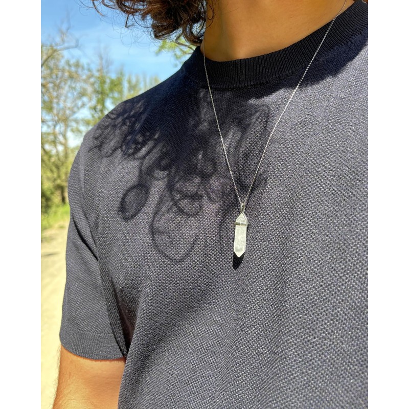 LAVISA Obelisk Gemstone Necklace, Pendant, Real Crystal Chain, Rose Quartz