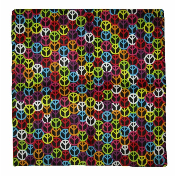 RFCO 22"x22" Rainbow Multi-Color Small Peace Signs Black 100% Cotton