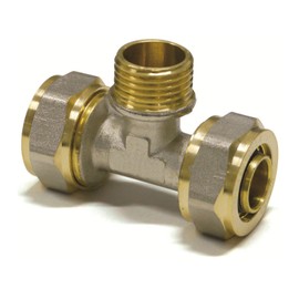 Pipetec Screw Fitting T Piece 26 x 3 mm 3/4 Inch Male Thread for Multilayer Composite Pipe, DVGW, UBA Compliant, up to max. 100 °C
