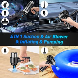 SHLNLI Mini Vacuum Cleaner, 16000PA Car Vacuum Cleaner Portable Cordless with LED Light, 4 in 1 Air Duster and Handheld Small Vacuum Rechargeable for Car, Home, Office, Pet（Black）