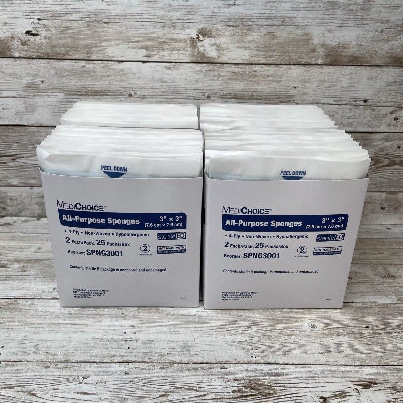 MediChoice 4 Boxes All-Purpose Sponges, 200 PC, Non-Woven 4-Ply, MediChoice