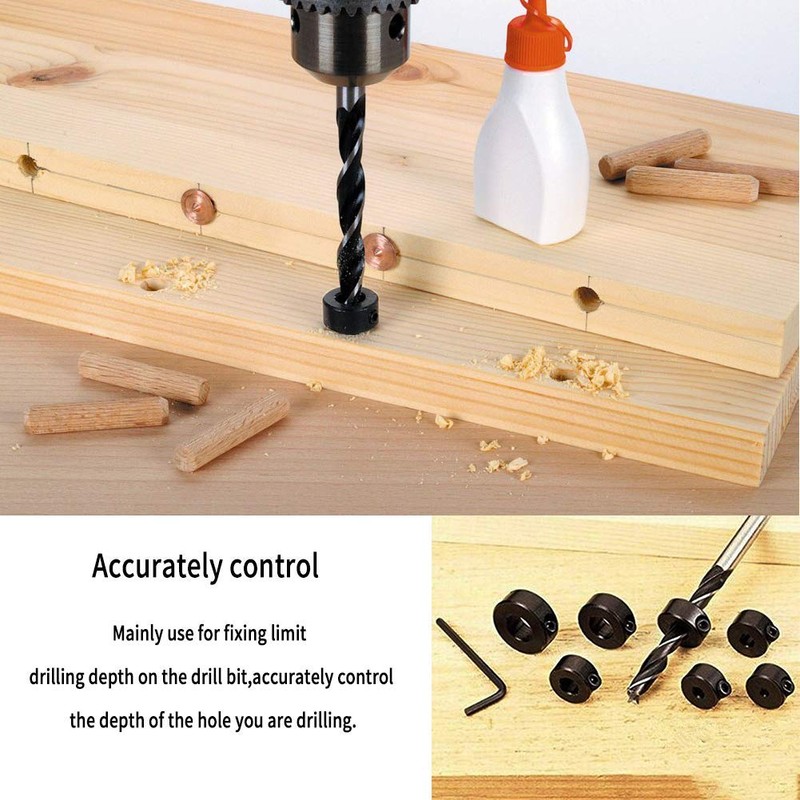 Depth Stop Rings Set, 8 Pieces Drill Depth Stop Collar