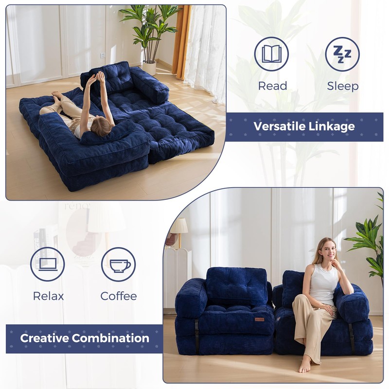 MAXYOYO Folding Sofa Bed, L-Shaped Convertible Sofa Bed with Armrest