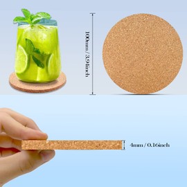PMELCXD 16 Pcs 4 mm Thick Wooden Cork Coasters Absorbent Round Cork Drink Coasters Mats 100mm