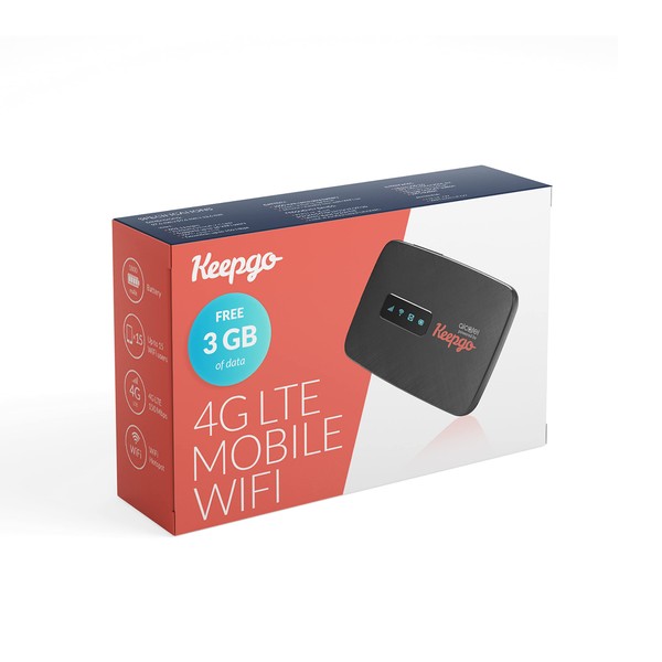 Keepgo Lifetime Mobile Travel WiFi Hotspot w/ 1GB + 2GB