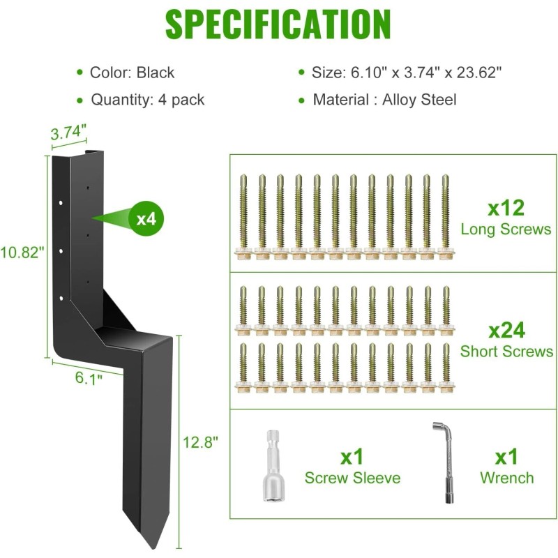 ATCWF 4-Pack 3.74" Fence Repair Kit - 24in Heavy Spikes