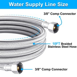 Dishwasher Installation Kit - 10 FT Stainless Steel Braided Dishwasher Hose kit,Food Grade PEX Inner Tube Water Line with Add A Tee,3/8"MIP Elbow,3/8"x3/4"FHT Elbow