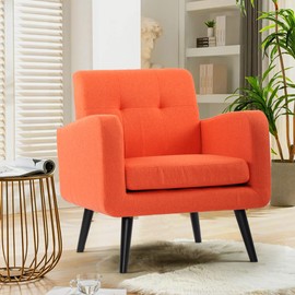 LSSPAID Modern Accent Chairs, Upholstered Fabric Cozy Armchairs, Living Room Side Chair with Solid Wood Legs, Orange