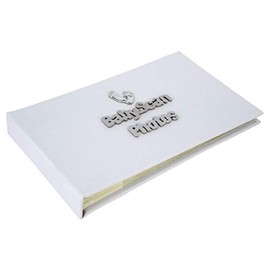 Baby Scan Photos - Photo album with delicate footprint design - soft white (holds forty 6x4 inch photos)