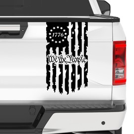 We The People Betsy Ross Flag 1776 Distressed American USA US Flag Truck Tailgate Vinyl Decal Stickers Preamble of The US Constitution (10" x 18") (Black)