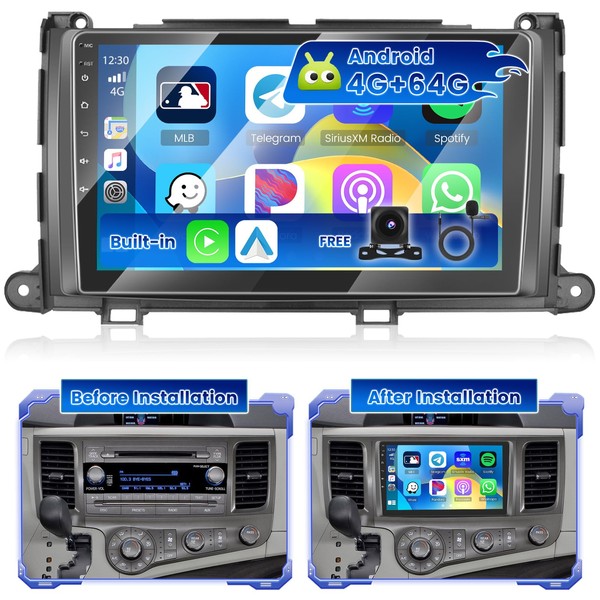 [4+64G] Hikity Android 15 Car Stereo for Toyota Sienna 2011