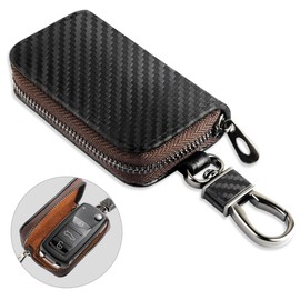 SSNNUU Car Key Cover,Carbon Fiber Car Key Fob Protector,Leather Key Holder with Car Key Chain for Remote Key Cover Replacement