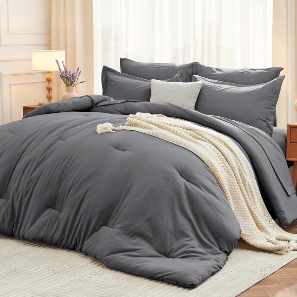MUXHOMO 7 Pieces Queen Comforter Set, Soft Bed in a