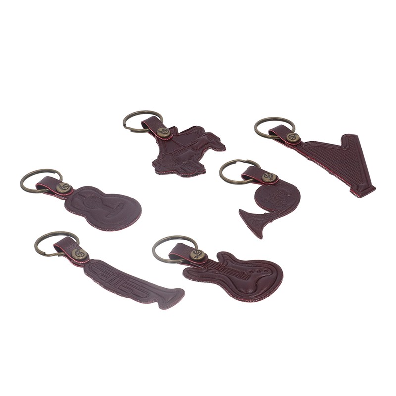 7PCS Cowhide Musical Instrument Keychains Mini Guitar Violin Horn Bass