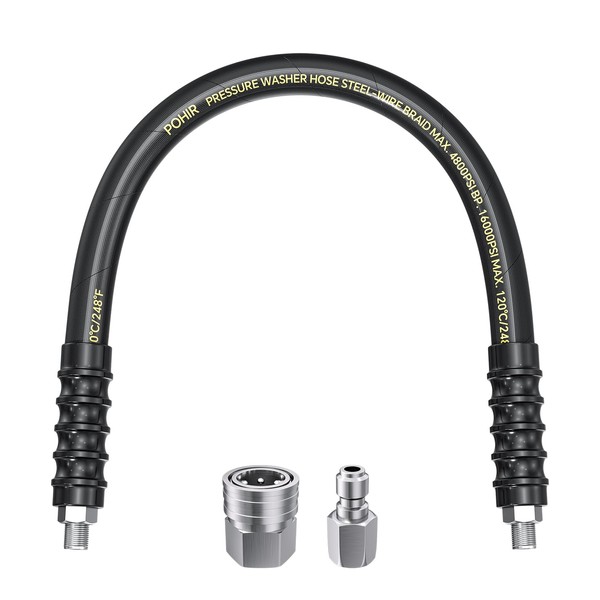 POHIR 2FT Pressure Washer Whip Hose 4800psi 3/8'' Steel Wire
