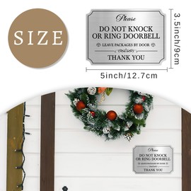Do Not Knock or Ring Doorbell Sign Sticker, Self-Adhesive Brushed Silver Do Not Knock Decals for Front Door, No Soliciting for Doorbell, House, Home, Business 5x3.5Inch