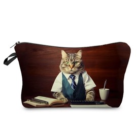 Livel lhood Funny Suit Cat Makeup Bag Cute Small Organizer Zipper Pouch Funny Suit Kitten Cosmetic Bag Birthday Present for Cat Lovers Women Friends-2, hzj0793