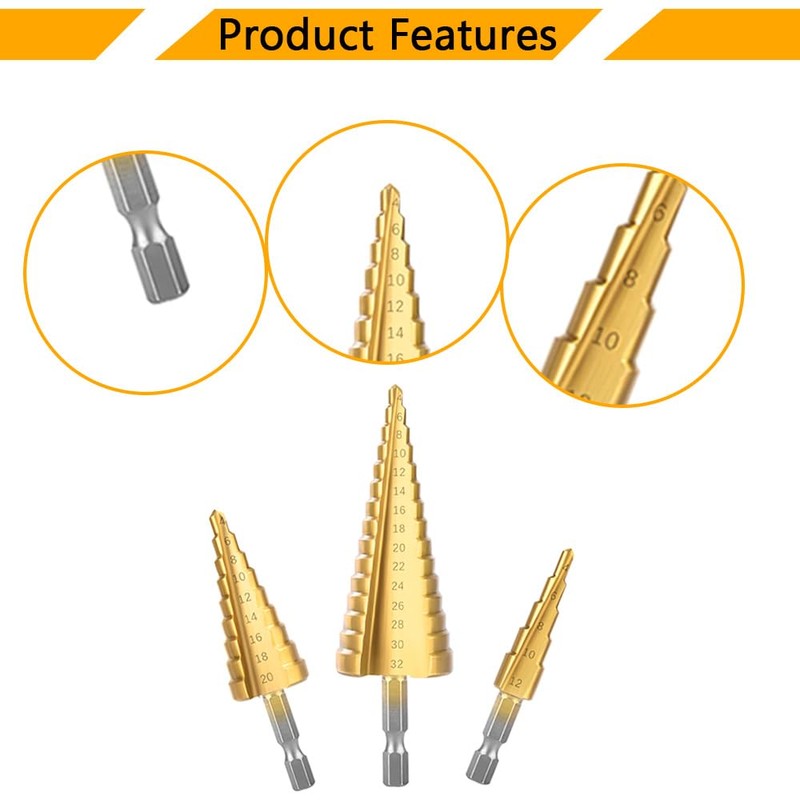 Hocansen 3 Pcs Step Cone Drill Bits Counter Sink Drill
