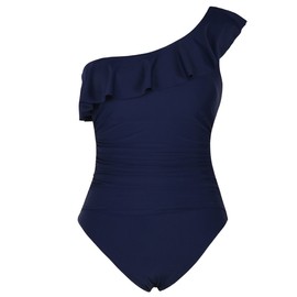 Women's One Piece Swimsuits One Shoulder Swimwear Asymmetric Ruffle Monokinis Bathing Suits