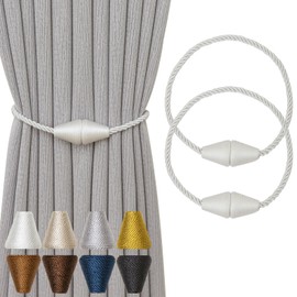 Contoeey Magnetic Curtain Tiebacks 2 Pack Outdoor Rope Curtain Tie Backs Decorative Window Treatment Holdbacks for Home Decorative Curtain, White