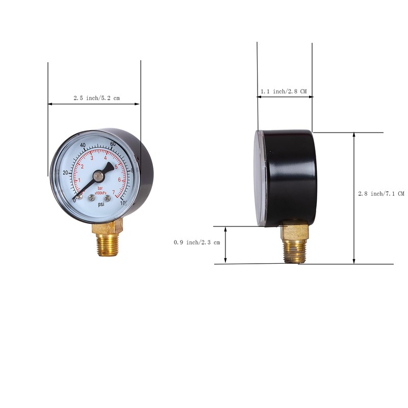 JIVTO Dry Pressure Gauge, 2" Diameter, 0-100 Psi, 0-7 Bar,