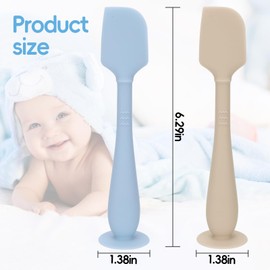 2 Pack Diaper Cream Spatula with Hygienic Travel Case, Butt Spatula Baby with Suction Base, Baby Butt Paste Spatula, Soft Silicone Diaper Rash Cream Applicator Large Size (Blue & Brown)